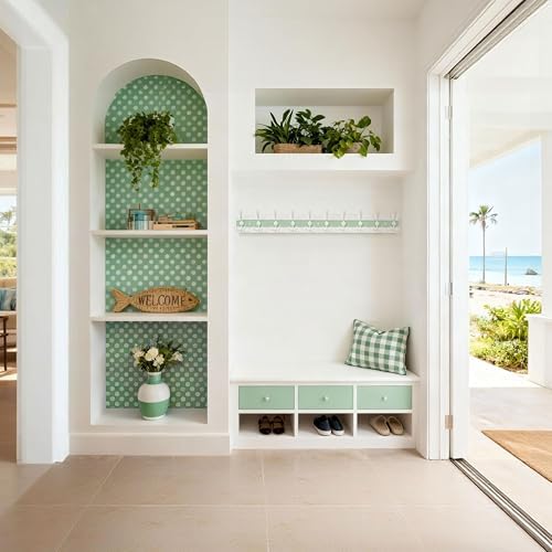 SKOLOO Coastal Coat Rack Wall Mount-38-1/8 Beach House Entryway Wooden Coat Hook with 10 Hooks for Hanging Coats, Hats or Towels, Oceanfront Cottage Core Collection, White & Green, Pack of 2 - Image 3