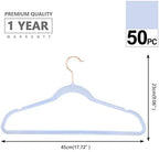 MIZGI Velvet Hangers 50 Pack Non Slip Heavy Duty Light Blue Rose Gold Hooks - Image 2