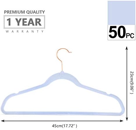 MIZGI Velvet Hangers 50 Pack Non Slip Heavy Duty Light Blue Rose Gold Hooks - Image 2