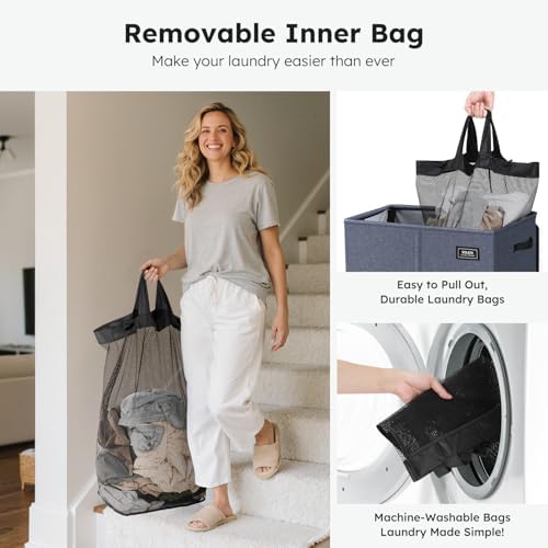 SOLEDI 180L Double Laundry Hamper with Lid and 2 Side Pockets, Dual Hamper - Image 4