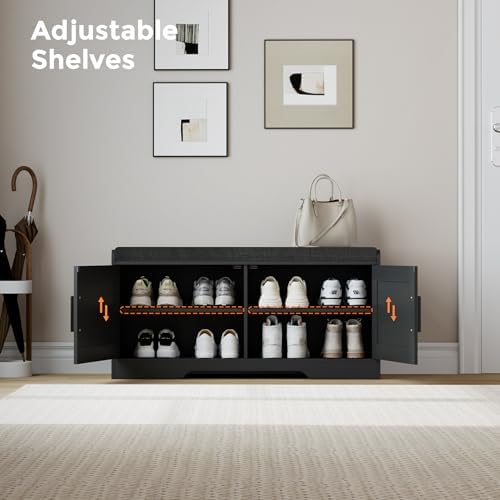 Homleke Shoe Storage Bench, 2 Doors & Thickened Padded Seat Cushion - Image 5