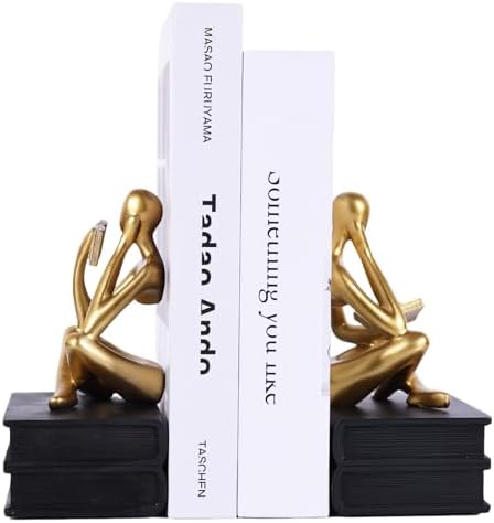 Reading Figurine Book Ends Book Lovers Gifts for Bookshelf Decorations for Readers, Graduates, Students, Teachers, Sculpture Home Decor for Shelves Desk Office Living Room (Black/Gold) by Suruim