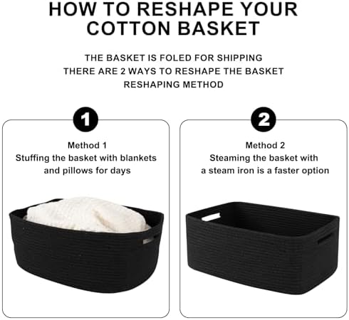 OIASKET Large Storage Basket for Organizing, Woven Rope Basket for Shelves, Closet Organizer Bins for Clothes, Blanket, Toys, Baby Nursery Storage, 17.7" x 13" x 7.87", 2 Packs Black - Image 6
