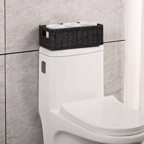 Vagusicc Wicker Storage Basket, Paper Rope Wicker Baskets with Handles, Toilet Paper Basket for Toilet Tank Top, Small Wicke Baskets for Organizing Shelves, 2-Pack, Black - Image 3