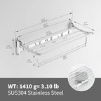 BESy Towel Racks with Foldable Towel Bar Hooks Wall Mounted Polished Chrome - Image 6