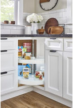 Rev-A-Shelf 24" Pie-Cut Dual Tier Plastic Lazy Susan Organizer for Diagonal Corner Base Cabinets, Rotating Shelves for Kitchen Organization, 24" W x 14.38" D x 26" H, White, LD-2942-24-11-1 - Image 2