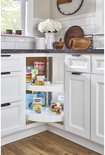 Rev-A-Shelf 24" Pie-Cut Dual Tier Plastic Lazy Susan Organizer for Diagonal Corner Base Cabinets, Rotating Shelves for Kitchen Organization, 24" W x 14.38" D x 26" H, White, LD-2942-24-11-1 - Image 2