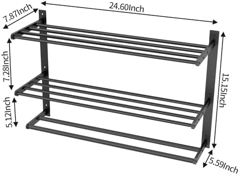 Bethom Bathroom Towel Rack with 2 Bars, 24 Inch Towel Shelf, Matte Black - Image 5