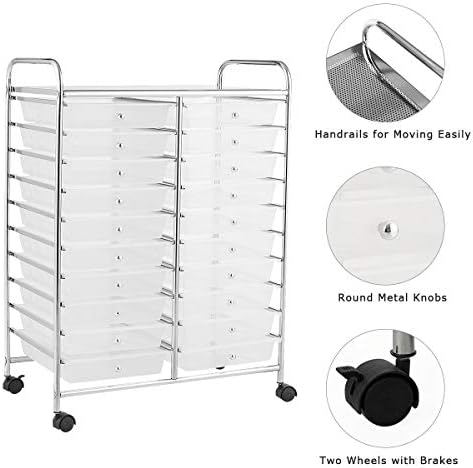 Giantex Storage Drawer Carts, 20-Drawer Organizer, Utility Cart on Wheels, Semi-Transparent Multipurpose Cart for Home Office School Supplies Tools Scrapbook Paper - Image 7