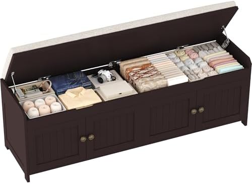 HOMEFORT 54.4" Shoe Bench with Lift Top Storage, Entryway Bench with Cushioned Seat, Wooden End of Bed Bench, Shoe Cabinet Bench with Hidden Storage Space, for Bedroom, Hallway,Espresso by HOMEFORT