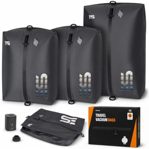 3PCS Vacuum Bags for Travel with Pump, Reusable, Waterproof, Black by ESCRODOI-Fromcourttotrailpackinperformance