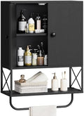 MAHANCRIS Bathroom Wall Cabinet with 2 Door and Adjustable Shelf, Farmhouse Medicine Cabinet with Towel Rack, 3-Tier Wall Mounted Storage Cabinet Over The Toilet for Bathroom, 18.9" L, Black by MAHANCRIS