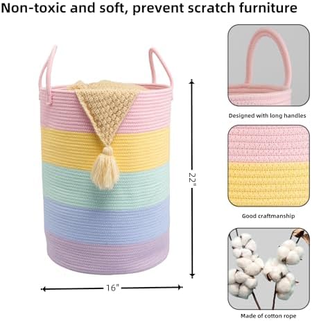 XUANGUO Rope Laundry Basket Hamper for Kids Girl Large, rainbow - Image 2