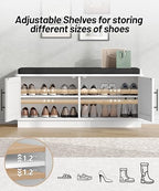 Akxomel 39.4" Fluted Shoe Storage Bench 2 Doors Wooden Entryway Bench White - Image 5