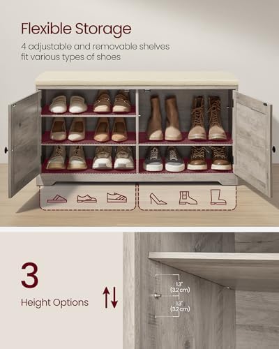 VASAGLE 3-Tier Shoe Storage Bench with Cushion, 14 x 39.8 x 20.7 Inches - Image 4