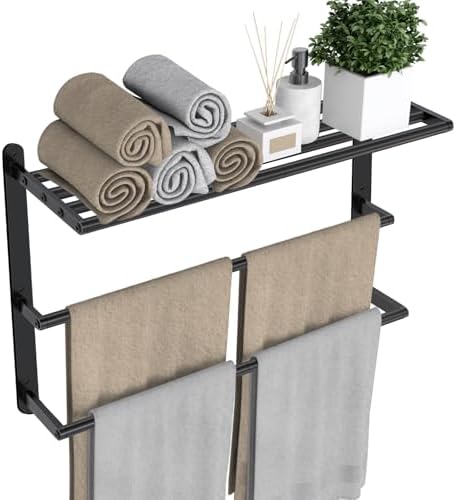 VOTZAAQ Towel Racks for Bathroom, 24 in Black Towel Shelf with Double Towel Bar, 3 Tier Stainless Steel Towel Storage, Bath Towel Holder Wall Mounted for Lavatory Organizer Decor RV Camping by VOTZAAQ