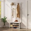 AQIMUELE Coat Rack with Shoe Storage, Wooden Hall Tree with Bench, 11 Hooks and 2-Tier Storage Shelves, 3-in-1, Entryway Bench with Coat Rack (31.5"-White) by AQIMUELE