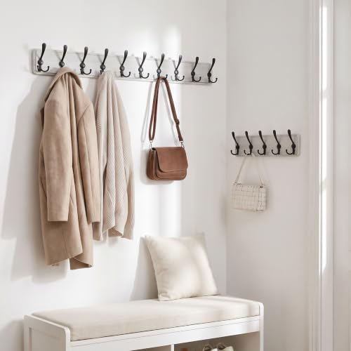 WEBI Coat Rack Wall Mounted,38 9/16" Long,10 Hooks,Wood Coat Hooks Wall Mounted Coat Hanger,Hook Rack Rail,Triple Hooks for Hanging Coats,Clothes,Jacket,Farmhouse,Black/White,2 Packs - Image 5