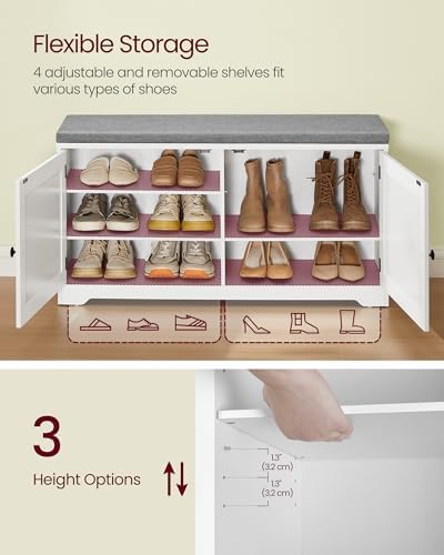 VASAGLE 3-Tier Shoe Storage Bench with Cushion, 14 x 39.8 x 20.7 Inches - Image 4