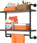 Helsin 24inch Industrial Pipe Shelving Bathroom Shelves Wall Mounted with Towel bar, 2 Tier Rustic Wood Floating Shelf, Metal Towel Rack Wall Shelf for Home & Bathroom (Brown, 24inch) by Helsin