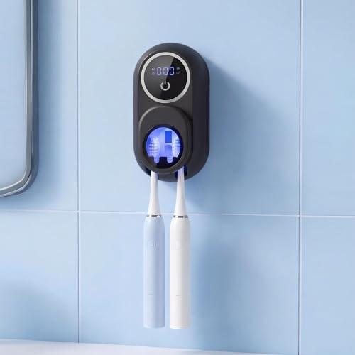Toothbrush Holders for Bathroom, Toothbrush Sanitizer Holder Tooth Brush Wall-Mounted Cleaner Organizer Auto-Inductive Cover, Air Drying Fits Most Electric, Manual, Kids’ Toothbrushes - Black by Unknown
