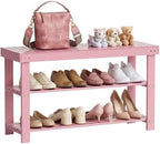 SMIBUY Bamboo Shoe Rack Bench, 3-Tier Shoe Organizer Storage Shelf for Entryway Hallway Bathroom Living Room (Pink) by SMIBUY