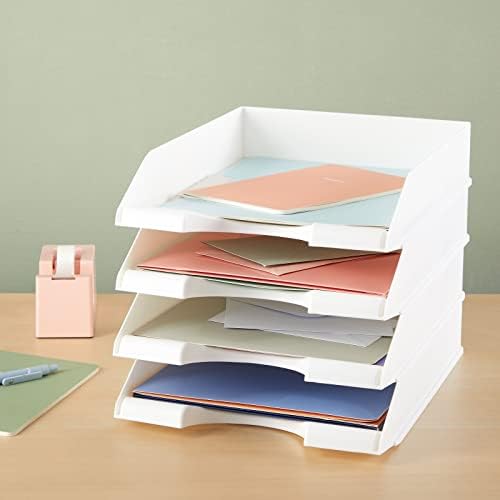 Stockroom Plus Rectangular Letter Trays - Paper Trays for Classroom - Desktop Paper Organizer & File Holder - Document Organizer for Desk Storage - Pack of 4, White, 10 x 13.5 x 2.5 in - Image 2