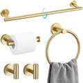 TQKAG 5 Piece Bathroom Accessories Set Brushed Gold Bathroom Hardware Set 23.6 Inch Bath Towel Bar Set SUS304 Stainless Steel Towel Rack Set by TQKAG