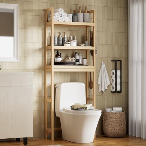 3-Tier wood over the Toilet Storage Cabinet , Simple Bathroom Storage Shelf by DeLutimia