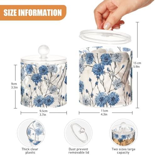 Washable Chinese Style Cornflower Qtip Holder Waterproof Dustproof Apothecary Jars with Lids For Bathroom Cotton Swabs Makeup Sponges Floss Picks Bath Salts 2 Pack - Image 3