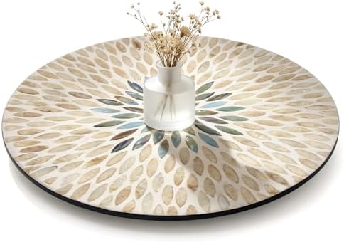 13.4" Mother of Pearl Lazy Susan, Table Centerpiece Round Shell Decorative Lazy Susan Turntable Rotating Tray Organizer for Cabinet Counter Gift Kitchen Office Cafe Home Decor (Beige Blue) by Abyjifar