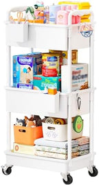 SUNALLY Baby Diaper Caddy Cart,3 Tier Rolling Diaper Cart for Nursery,White by SUNALLY