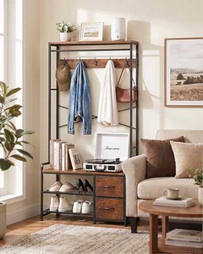 Faesun Hall Tree with Bench and Shoe Storage, Rustic Brown - Image 6