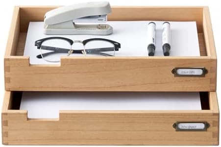 KIRIGEN Wood Paper Tray Set of 2, Stackable Inbox Trays for Desk, Natural by KIRIGEN