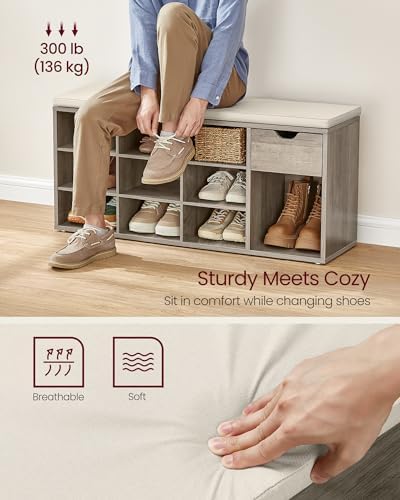 VASAGLE Shoe Bench with Cushion, Storage Bench, 10 Compartments - Image 4