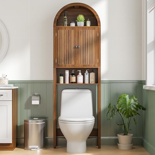 Arched Over The Toilet Storage Cabinet with Fluted Doors, Bathroom Shelf - Image 3