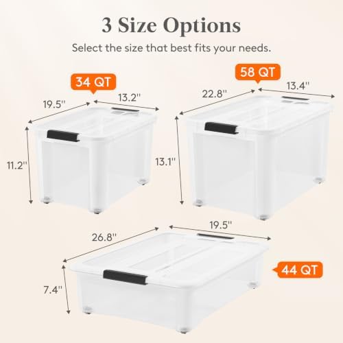 Lifewit 34 Qt Clear Storage Bins with Lids, 6 Pcs - Image 3