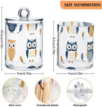 Qtip Holder Dispenser for Cotton Ball, Cotton Swab, Cotton Round Pads Clear Plastic Apothecary Blue Orange Owls Jar Set for Bathroom Canister Storage Organization, Vanity Makeup Organizer - Image 3