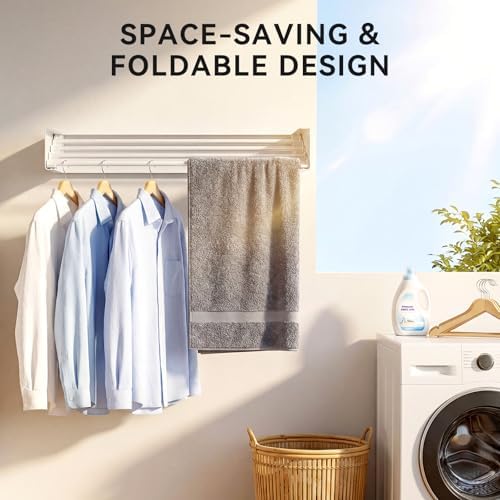 Wall Mounted Clothes Drying Rack - Heavy Duty 5-Rod Retractable Clothing Drying Rack, 60LBS Capacity Tiered Laundry Hanger, Large Foldable Dryer Racks for Indoor - Image 5