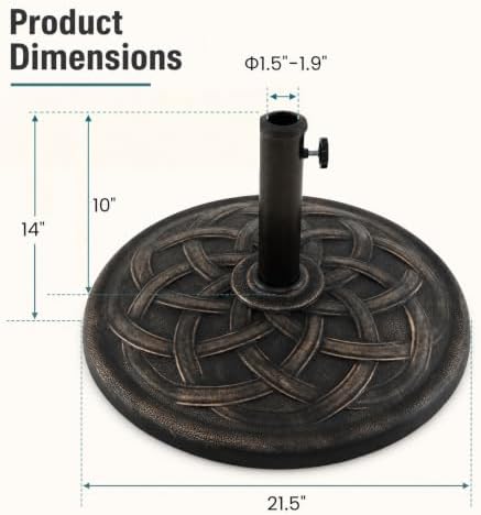 Giantex 43 lbs Patio Market Umbrella Base, 21.5" Heavy Duty Outdoor Stand - Image 3