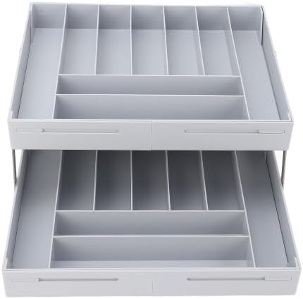 TOPINCN 2 Tier Collapsible Multi Level Drawer Organizer Tray, Folding Smart Drawer Storage, Expandable for Makeup, Jewelry, Silverware, Utensils, Kitchen Office Supplies (Gray) by TOPINCN