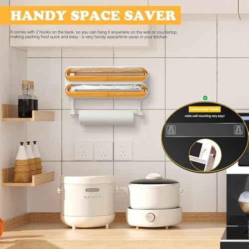 Magnetic Plastic Wrap Dispenser with Cutter - Quasziwa Refillable Tin Foil and Plastic Wrap Organizer for Kitchen, Aluminum Foil Dispenser with Paper Towel Holder Wall Mount - Fits 12" Roll, White - Image 4