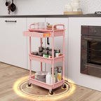 REBECAT 3 Tier Rolling Utility Cart with Drawer,Storage Cart,Rolling Cart for Kitchen,Bathroom,Living Room,Storage Organizer with Iron Wheels（Pink - Image 3