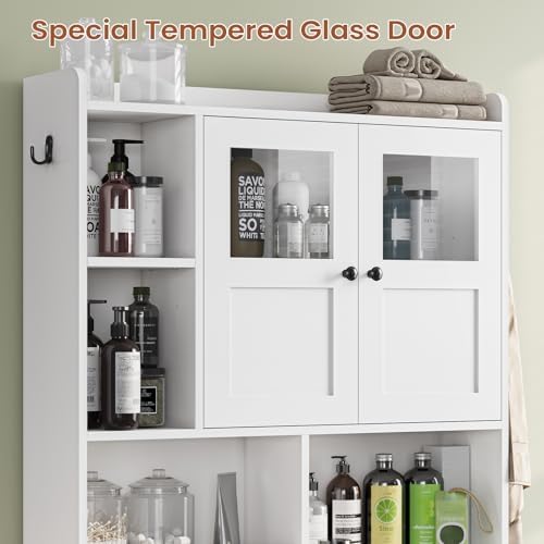 Itaar Over The Toilet Storage Cabinet, Over Toilet Bathroom Organizer with Glass Doors & Toilet Paper Holder Stand, Home Space-Saving Toilet Rack, for Bathroom, Restroom, Laundry(White) - Image 6