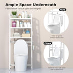VASMIA Over The Toilet Storage,Bamboo 3-Tier Bathroom Organizer Over Toilet Storage Cabinet,Freestanding Space Saver with 3 Hooks White - Image 7