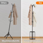 Coat Rack Freestanding, Hat Rack Hall Tree Coat Hanger Umbrella Stand for Entryway, Black Coat Rack with Umbrella Holder, Tree Stand Corner Hall Tree Rack for Hat, Umbrella, Purse, Bag, Clothes - Image 5