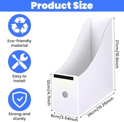 25 Pcs Cardboard Magazine File Holders with Label Stickers, Magazine Storage Box Book Bins Paper Organizer Folder for Desk Shelves Office Home Supplies, White - Image 2
