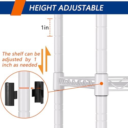 REGILLER 5-Wire Shelving Metal Storage Rack Adjustable Shelves,Standing Storage Shelf Units for Laundry Bathroom Kitchen Pantry Closet(White,11.8" D x 16.6" W x 53.5" H) - Image 5