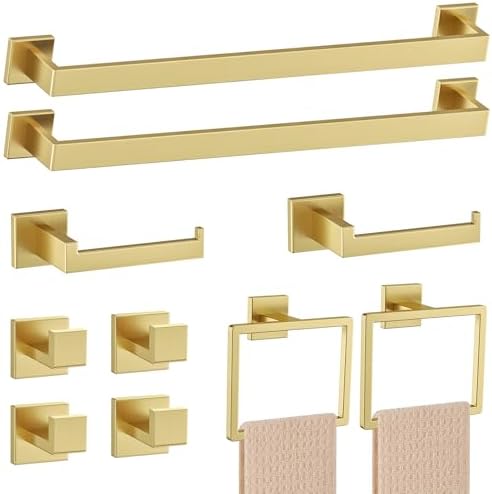 10-Piece Brushed Gold Bathroom Hardware Set Gold Towel Bar Set,Towel Holder/Rack for Bathroom,Stainless Steel Wall-Mounted 23.6 Inch Bathroom Accessories Set by Woekme