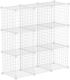 HUBSON Wire Cube Storage Organizer, Book/Toy/Craft/Potted Plants and petCloset Organizers and Storage Shelves, 9-Cube Freely Combinable Metal Grids Storage Shelf, White Iron by HUBSON